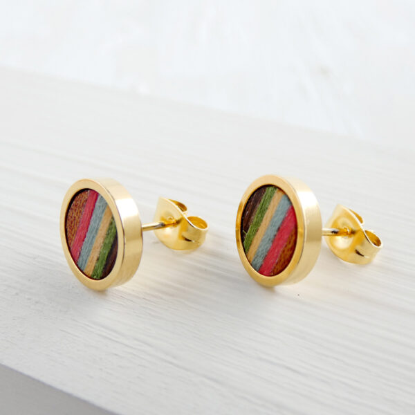 Colorful earrings for women made with layered natural woods