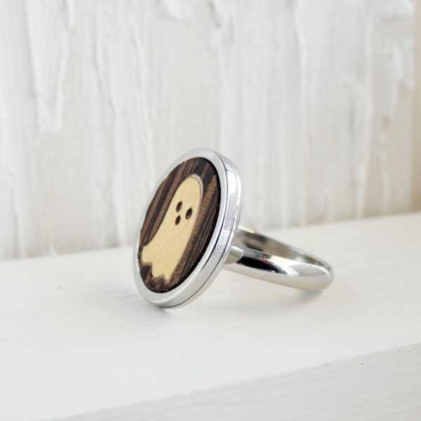 Ghost ring made with contemporary marquetry and wenge wood
