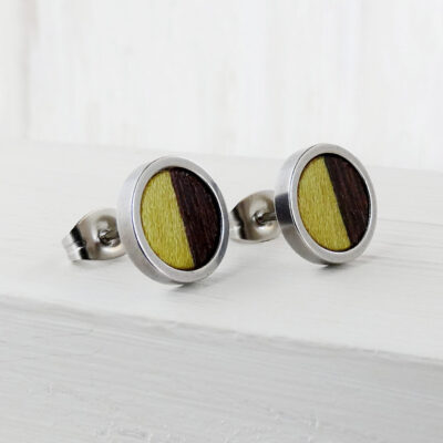Cool stud earrings made with natural wood and stainless steel base