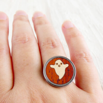 Ghost ring made from padauk and sycamore wood with stainless steel band