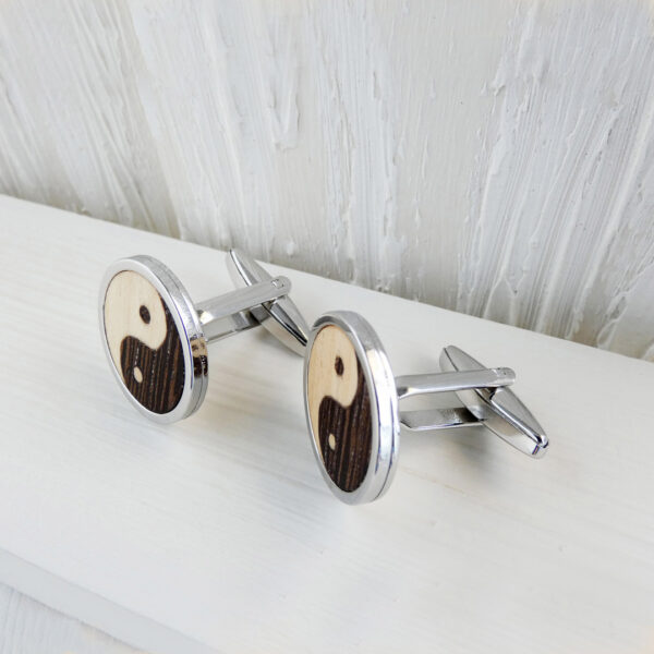 Wooden Yin Yang cufflinks as a meaningful gift for him