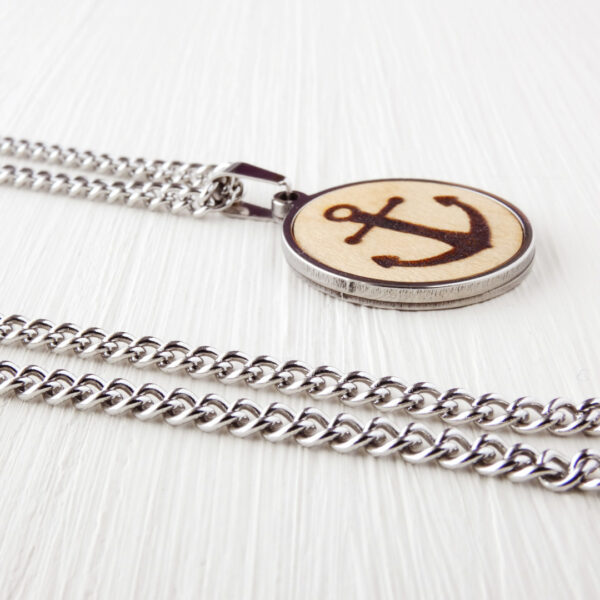 Anchor necklace gift for ocean lovers in wood and steel