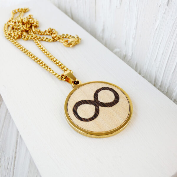 Infinity friendship necklace in sycamore and wenge with gold finish