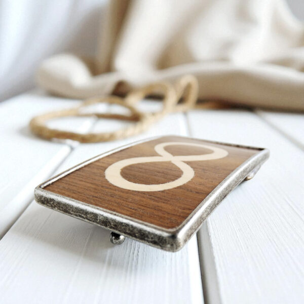 Wooden Infinity Belt Buckle – Interchangeable wooden belt buckle with metal base
