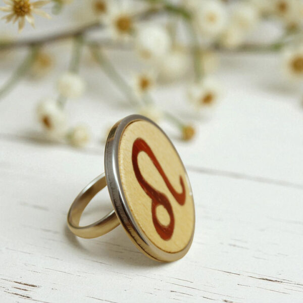Leo star sign jewelry ring with adjustable stainless steel band