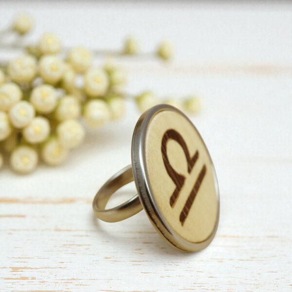 Libra birth sign ring handcrafted in wood