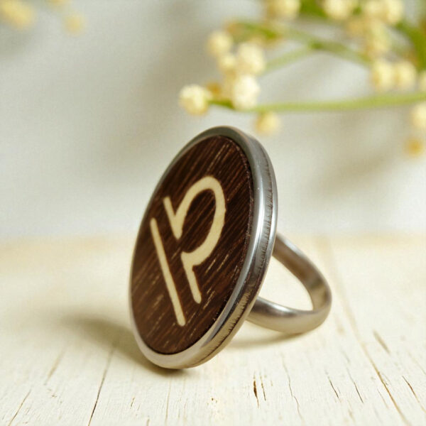 Libra zodiac ring made with wood and stainless steel