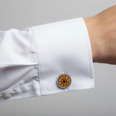 Lightweight spider web cufflinks in wood with steel backs
