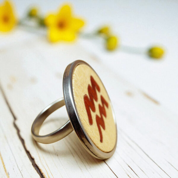 Meaningful gift for Aquarius woman – handmade wood and steel ring