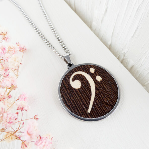 Stainless steel necklace with wooden bass clef – perfect gift for music lovers
