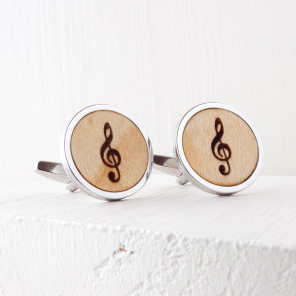 Music themed cufflinks engraved on sycamore wood
