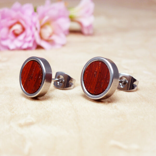 Padauk stud earrings made with natural red wood