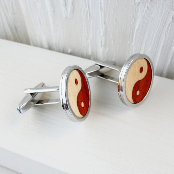 Handmade Yin Yang cufflinks with padauk and sycamore wood