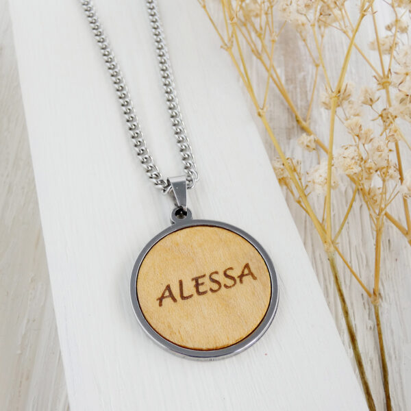Personalized wooden necklace for women with stainless steel chain