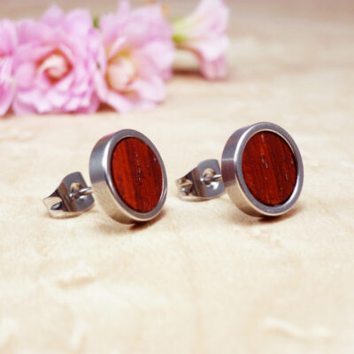 Red wood earrings handcrafted from padauk wood