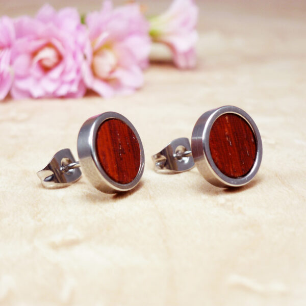 Red wood earrings handcrafted from padauk wood