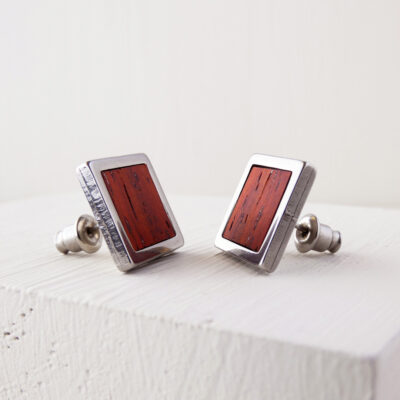 Warm-toned padauk wood square earrings