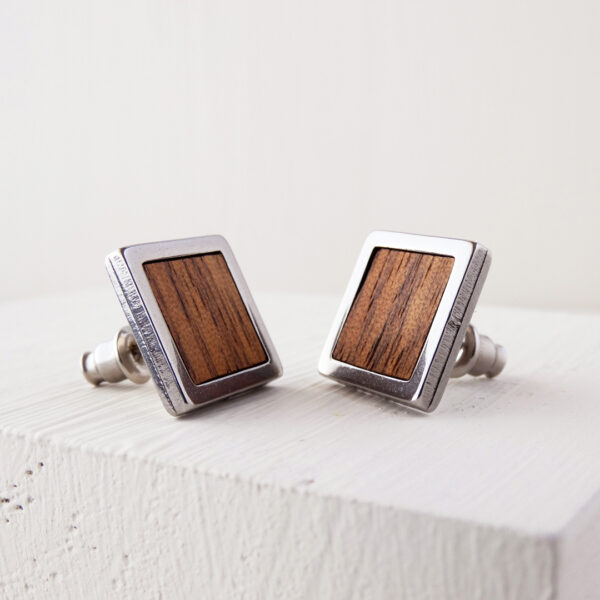 Minimalist walnut wood earrings for women