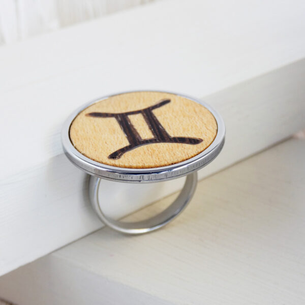 Wooden Gemini ring made with light sycamore and steel