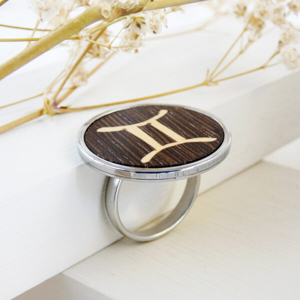 Handmade Gemini ring with dark wenge wood insert