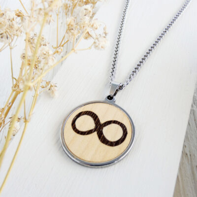 Wooden infinity necklace with stainless steel finish, handmade jewelry