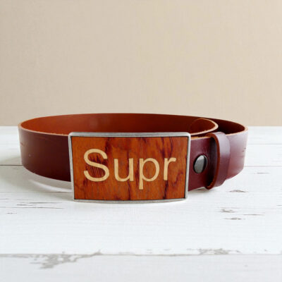 Wooden keyboard belt buckle made with natural wood marquetry