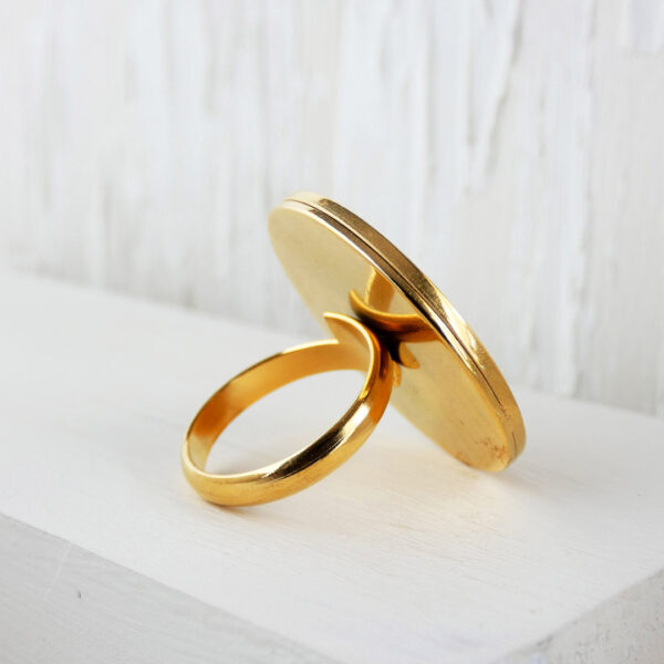 Rear view of the wooden yin yang ring showing the adjustable band